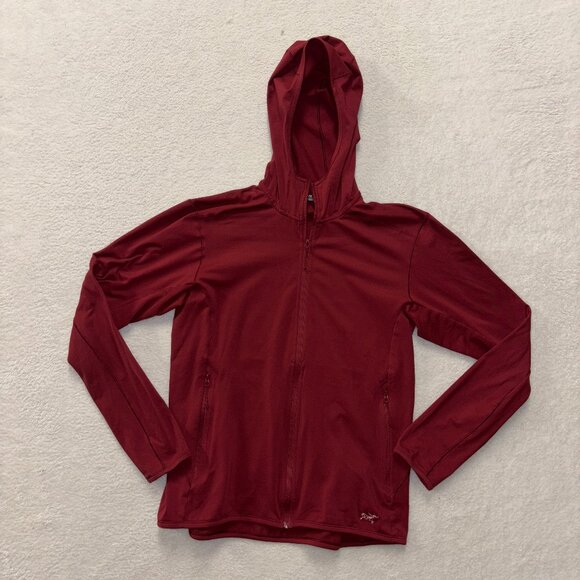 Arcteryx Jacket Mens Medium Dark Red Cherry Zip Up Lightweight Activewear Hoodie - Picture 1 of 7